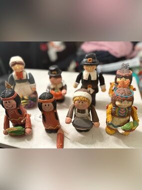 Hand-Painted Pilgrim And Native Figurine Set (Light Damage)